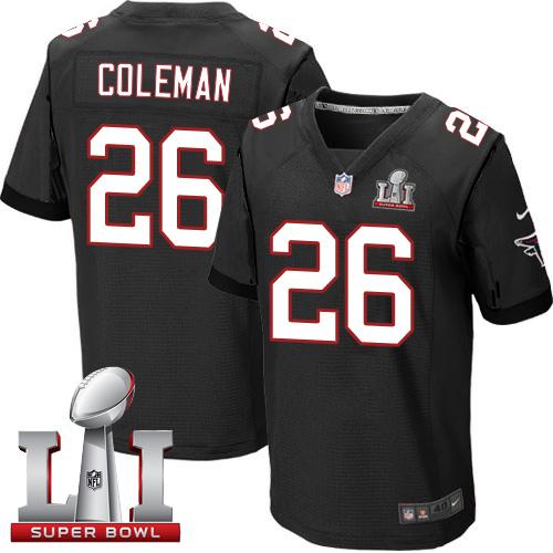Nike Falcons #26 Tevin Coleman Black Alternate Super Bowl LI 51 Men's Stitched NFL Elite Jersey